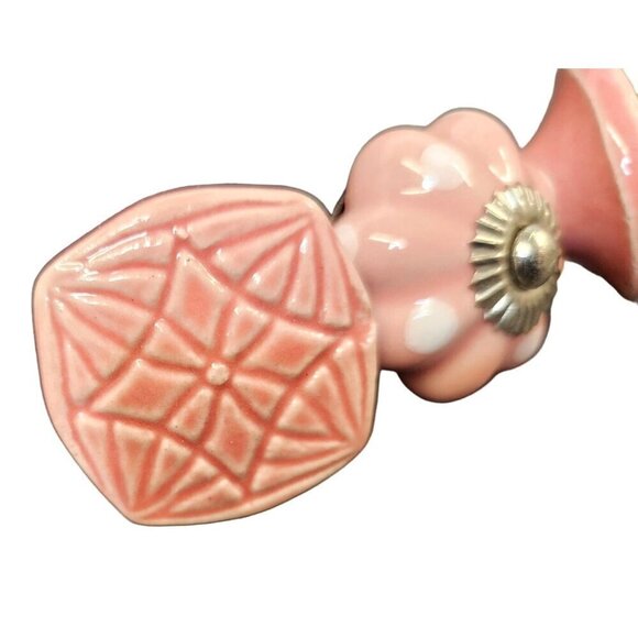Set of 3 Pink Ceramic Knobs Decorative Drawer Pulls Geometric Floral Design Vint - Picture 2 of 8